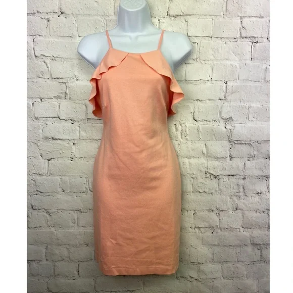 ZARA Peach apricot ruffle trim dress size L - Picture 1 of 4